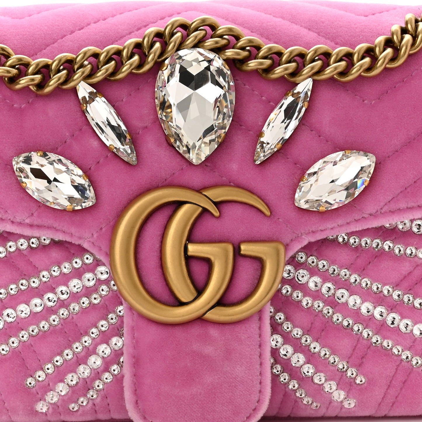 Velvet Matelasse Marquise Crystals Embroidered Small GG Marmont Shoulder Bag Malva