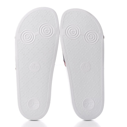 Gucci Canvas Sylvie Stripe Logo Pursuit Slide Sandals 39 Mystic White Hibiscus Red Maritime 6 of 8