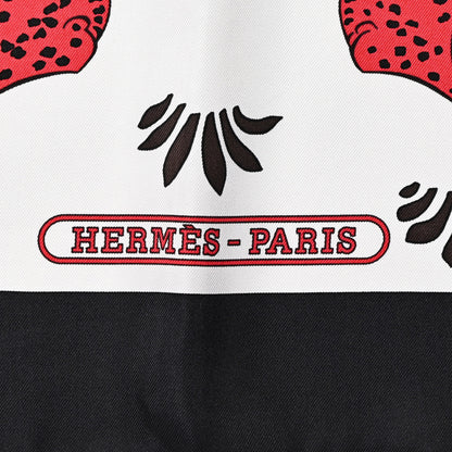 Hermes Silk Les Leopards Scarf 90 Black White Rouge 2 of 5
