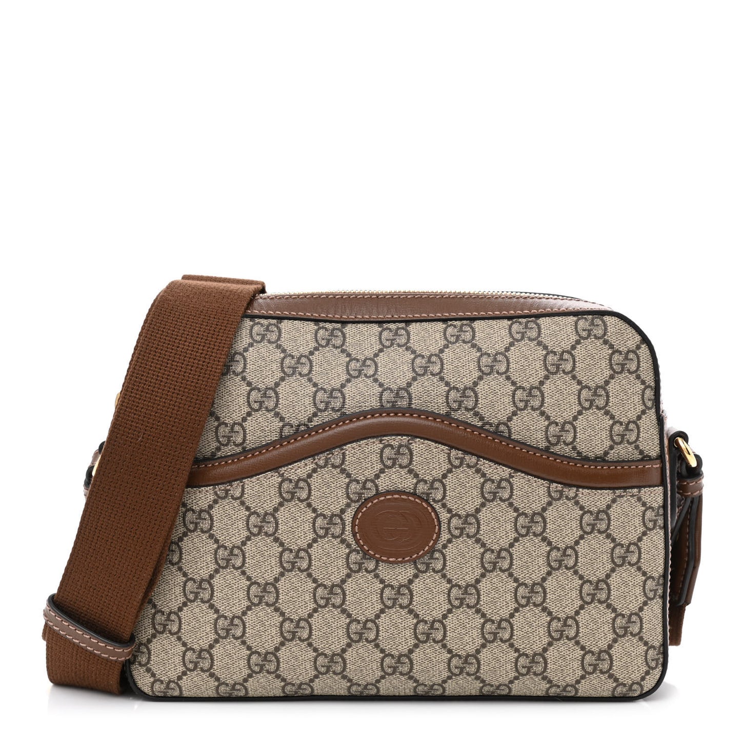 GG Supreme Monogram Azalea Calfskin Retro Interlocking G Messenger Shoulder Bag Beige Ebony Brown Sugar