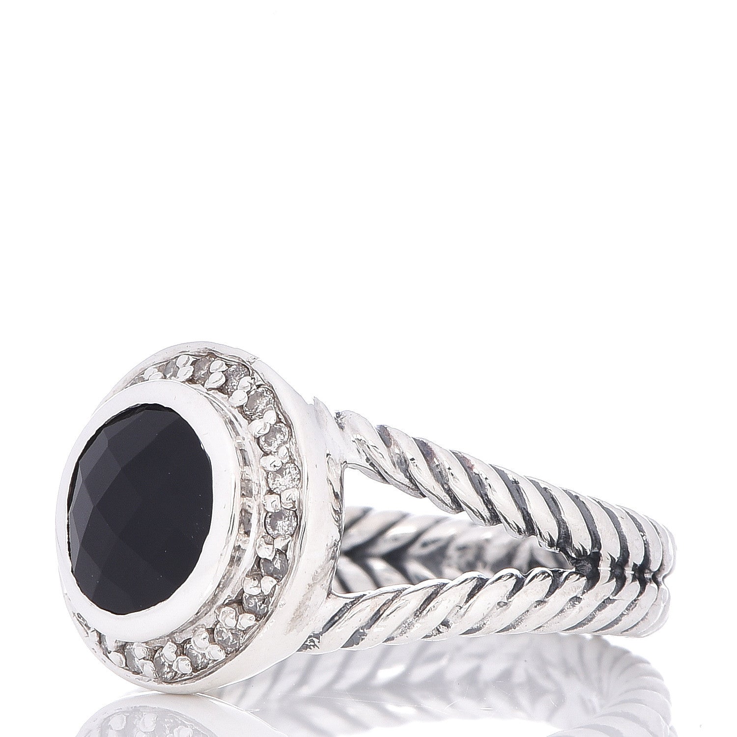 David Yurman Sterling Silver Diamond Black Onyx 8mm Petite Cerise Ring 52 6 3 of 5