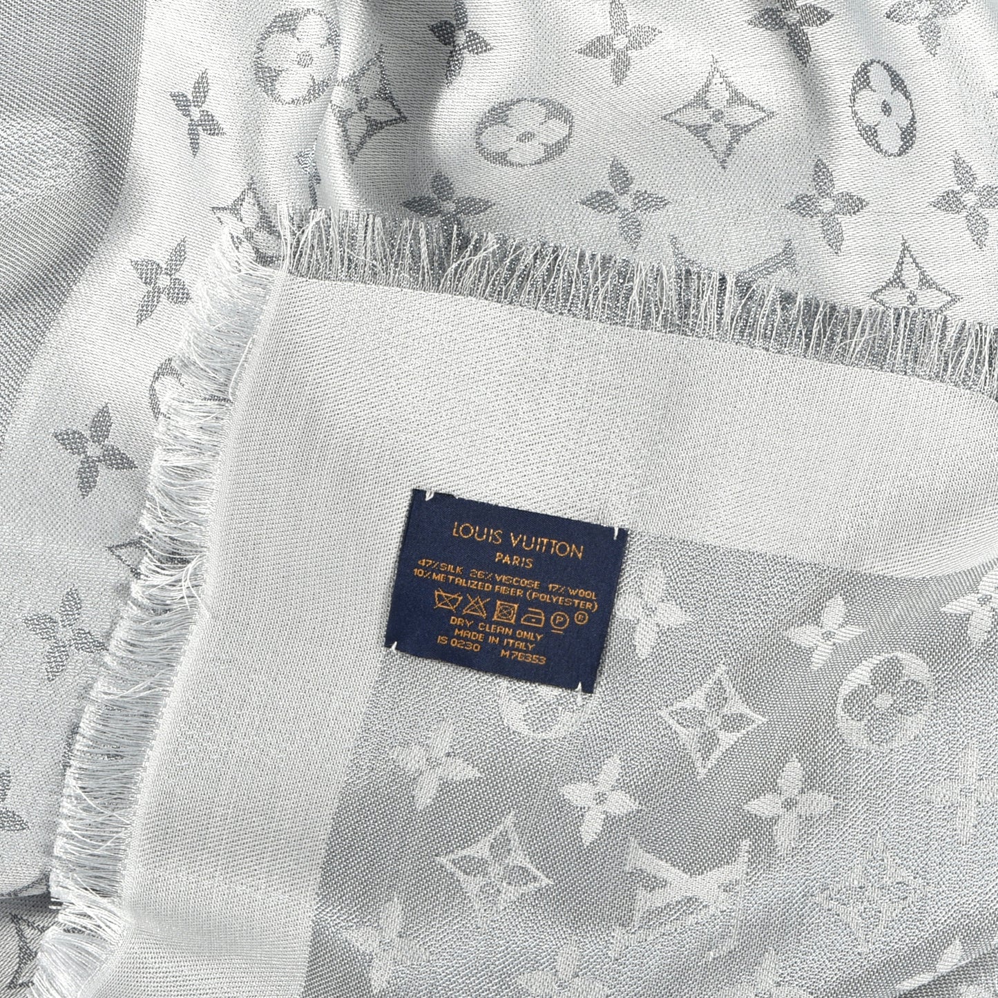 Wool Silk Monogram Denim Shawl Grey