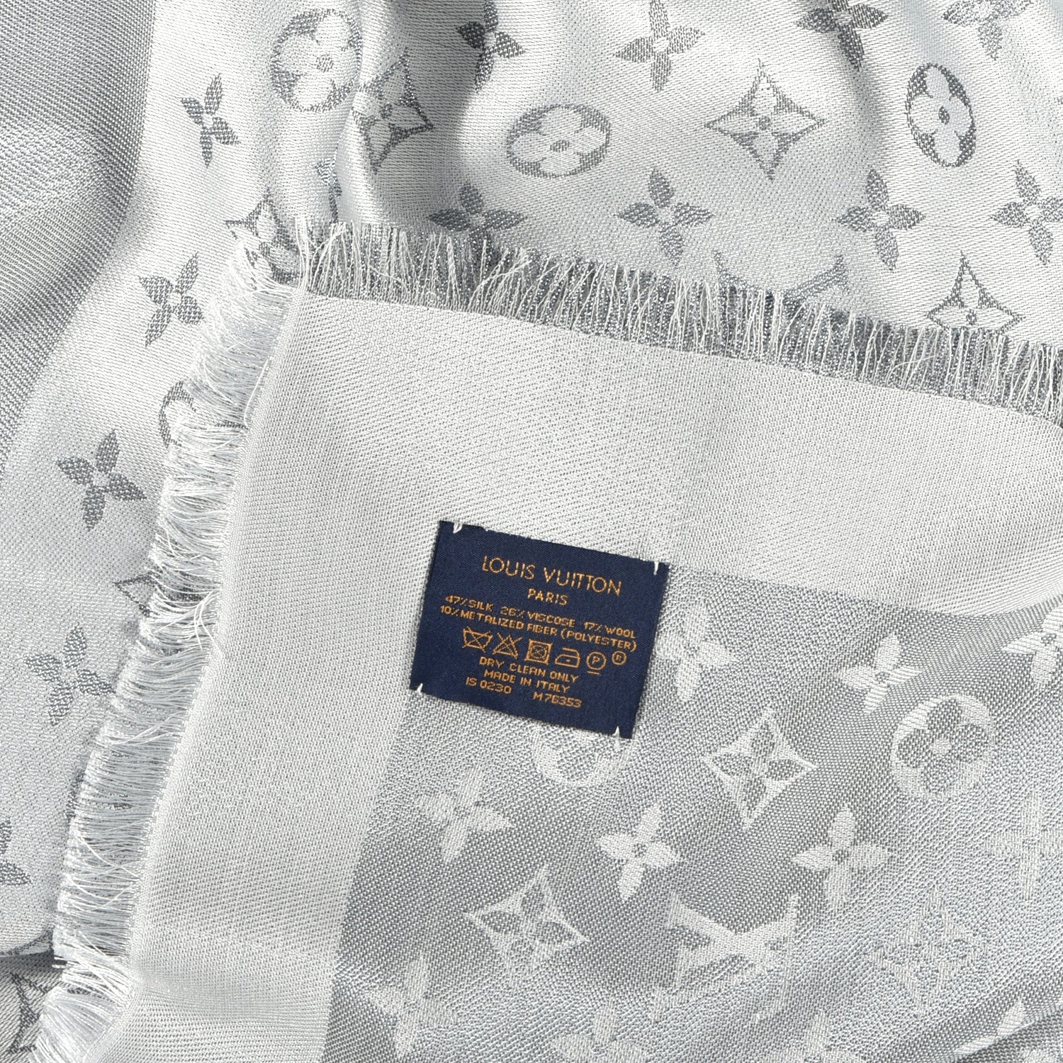 Louis Vuitton Wool Silk Monogram Denim Shawl Grey 3 of 3