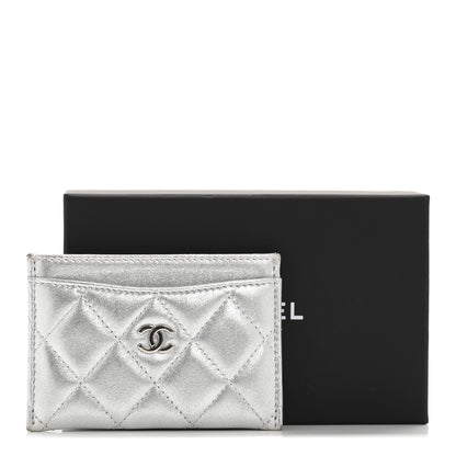 Chanel Metallic Lambskin Quilted CC Card Holder Silver 10 of 10
