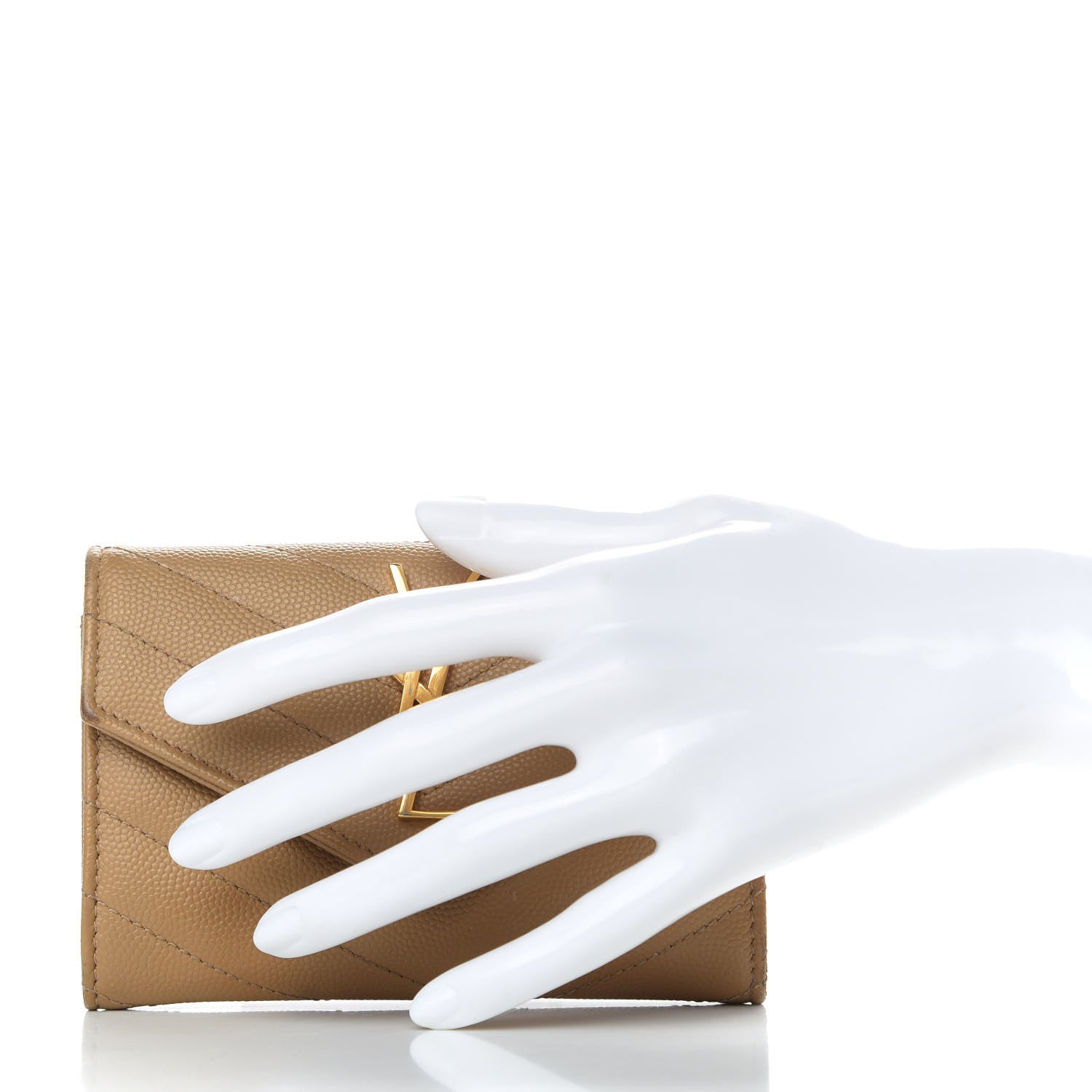 Saint Laurent Grain De Poudre Matelasse Chevron Small Monogram Envelope Wallet Dune 2 of 7