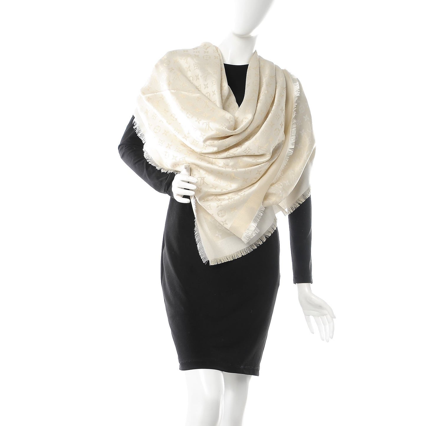 Silk Wool Monogram Shine Shawl Beige