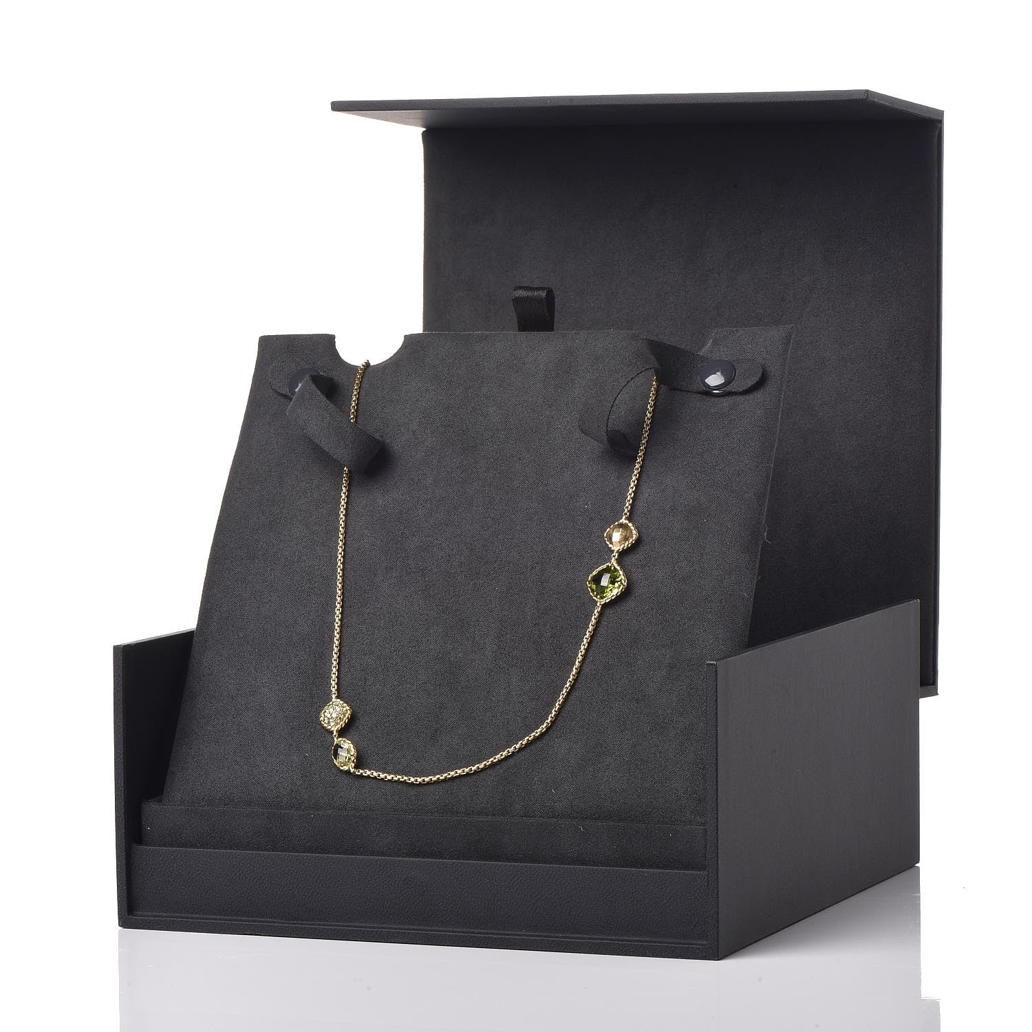 David Yurman 18K Yellow Gold Prasiolite Hematite Peridot Garnet Chatelaine Station Necklace 6 of 6