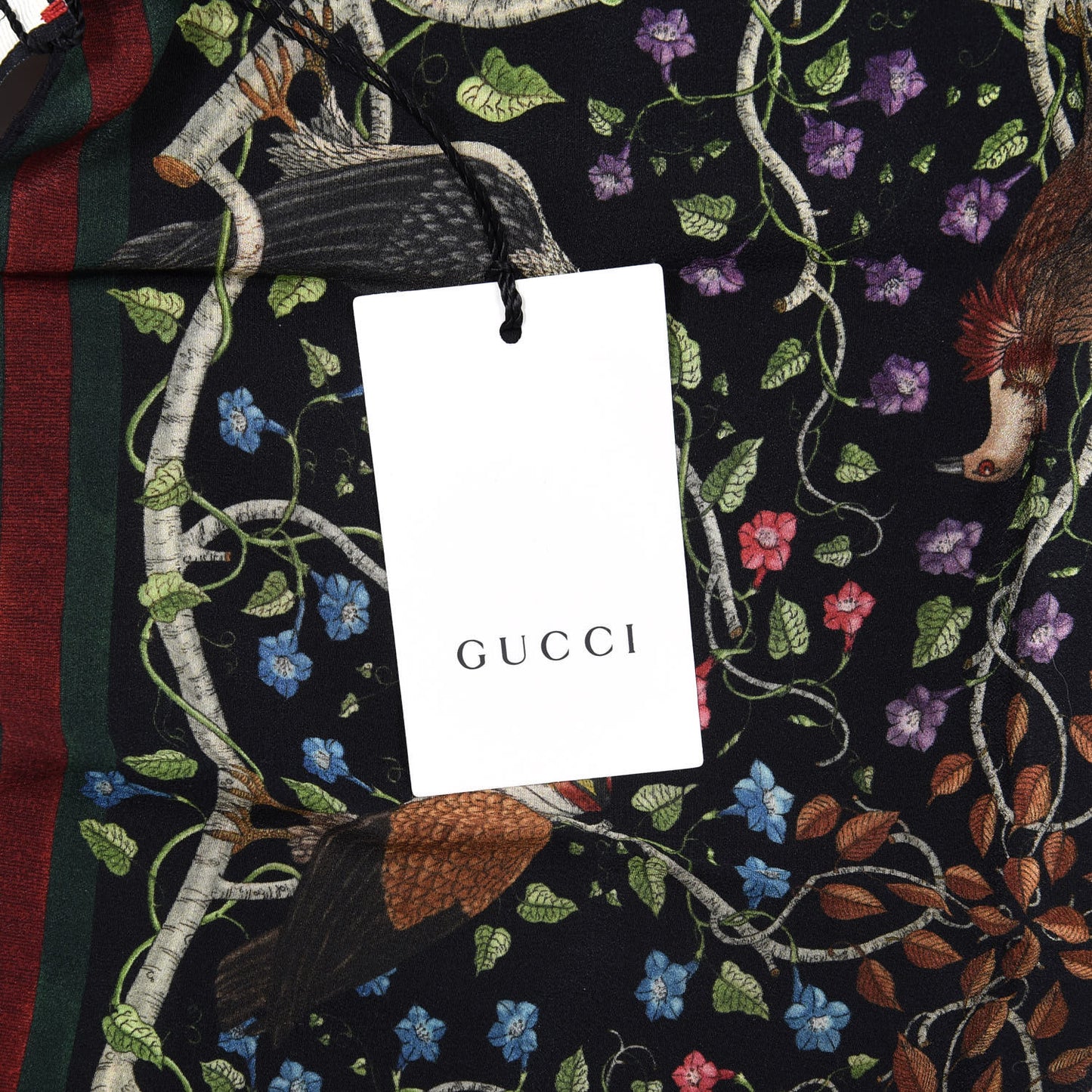 Silk Floral Condor Square Handkerchief Black