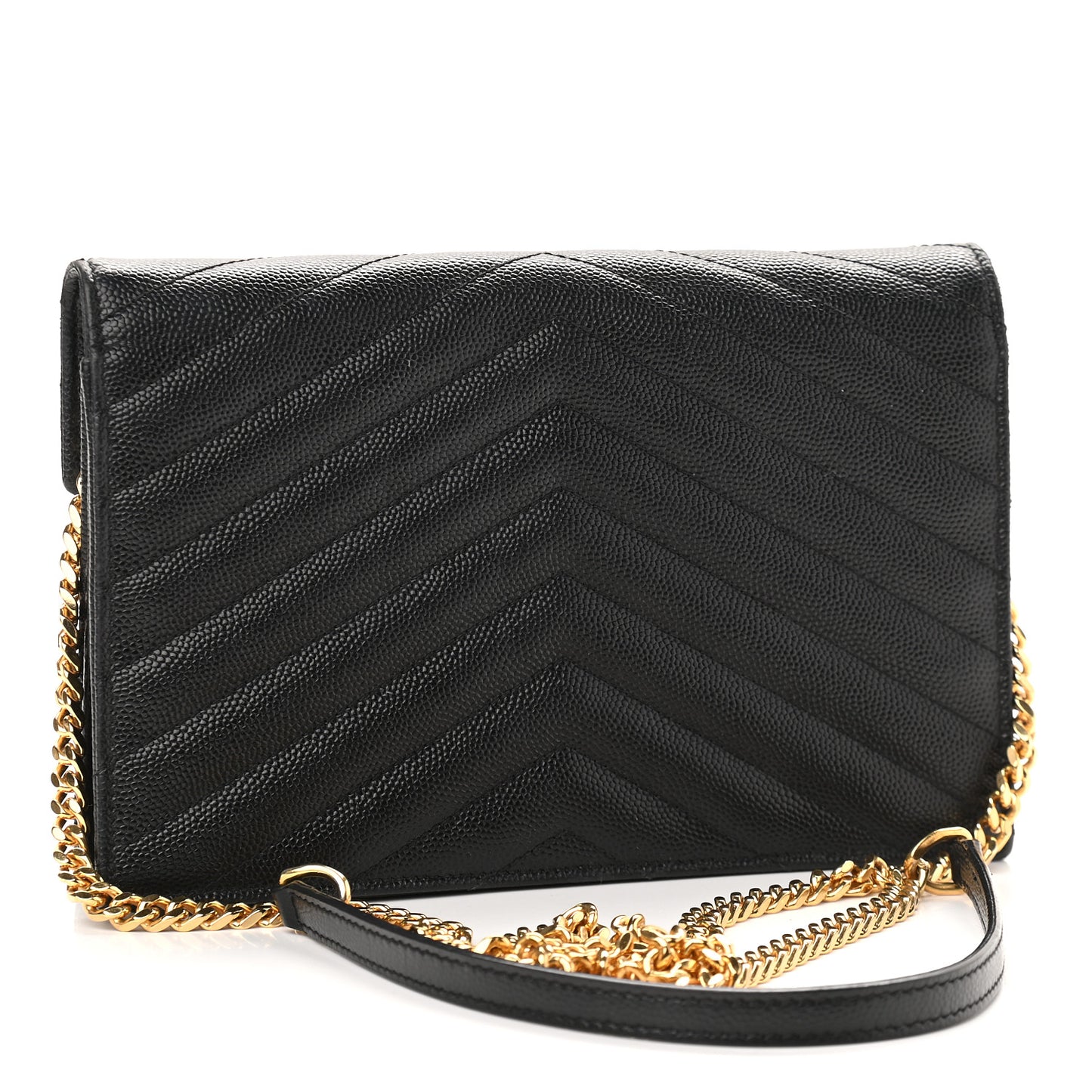 Grain De Poudre Matelasse Chevron Monogram Envelope Chain Wallet Black