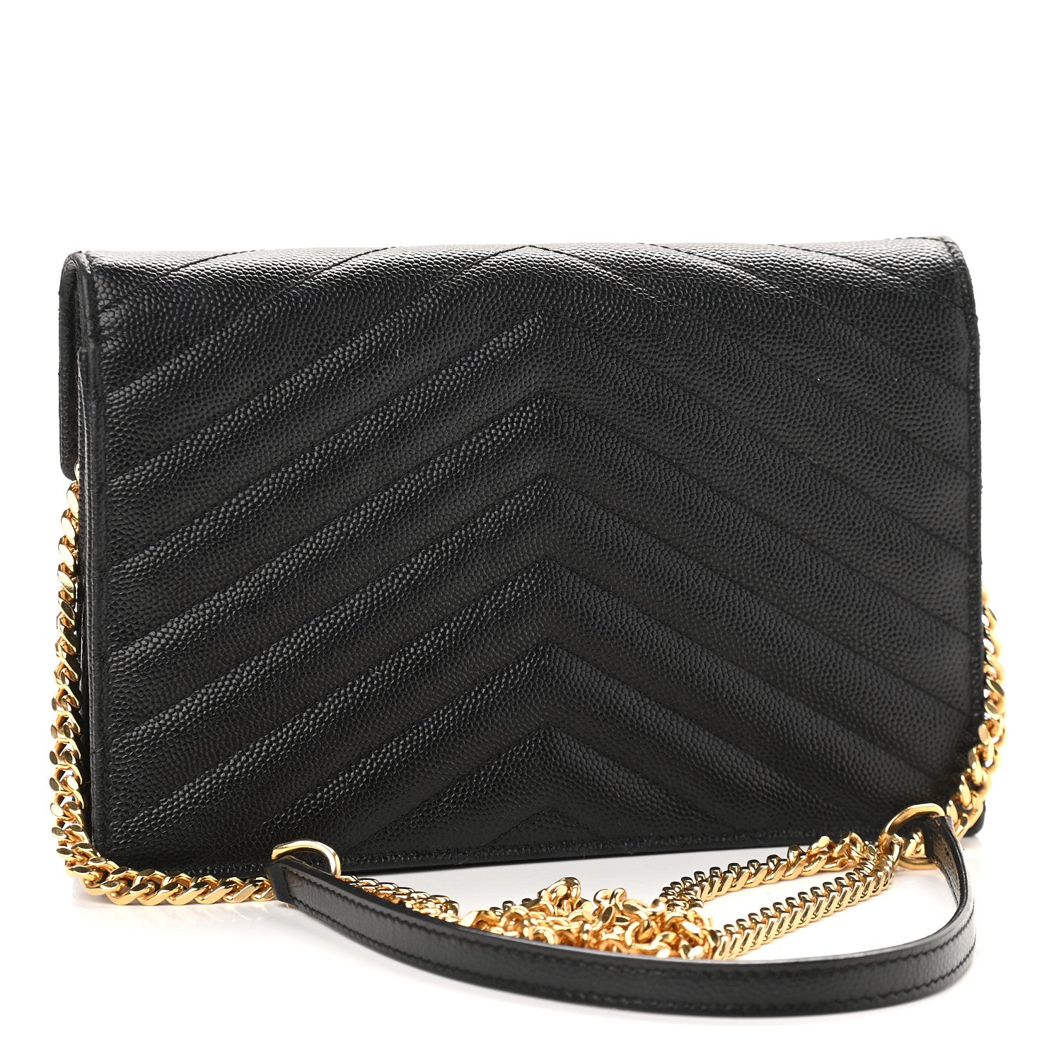 Saint Laurent Grain De Poudre Matelasse Chevron Monogram Envelope Chain Wallet Black 3 of 12