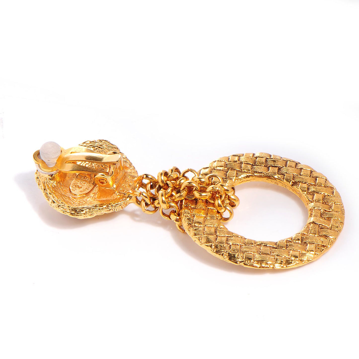 CC Quilted Clip On Drop Earrings Gold
