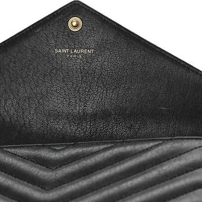 Saint Laurent Grain De Poudre Matelasse Chevron Monogram Flap Wallet Black 9 of 10