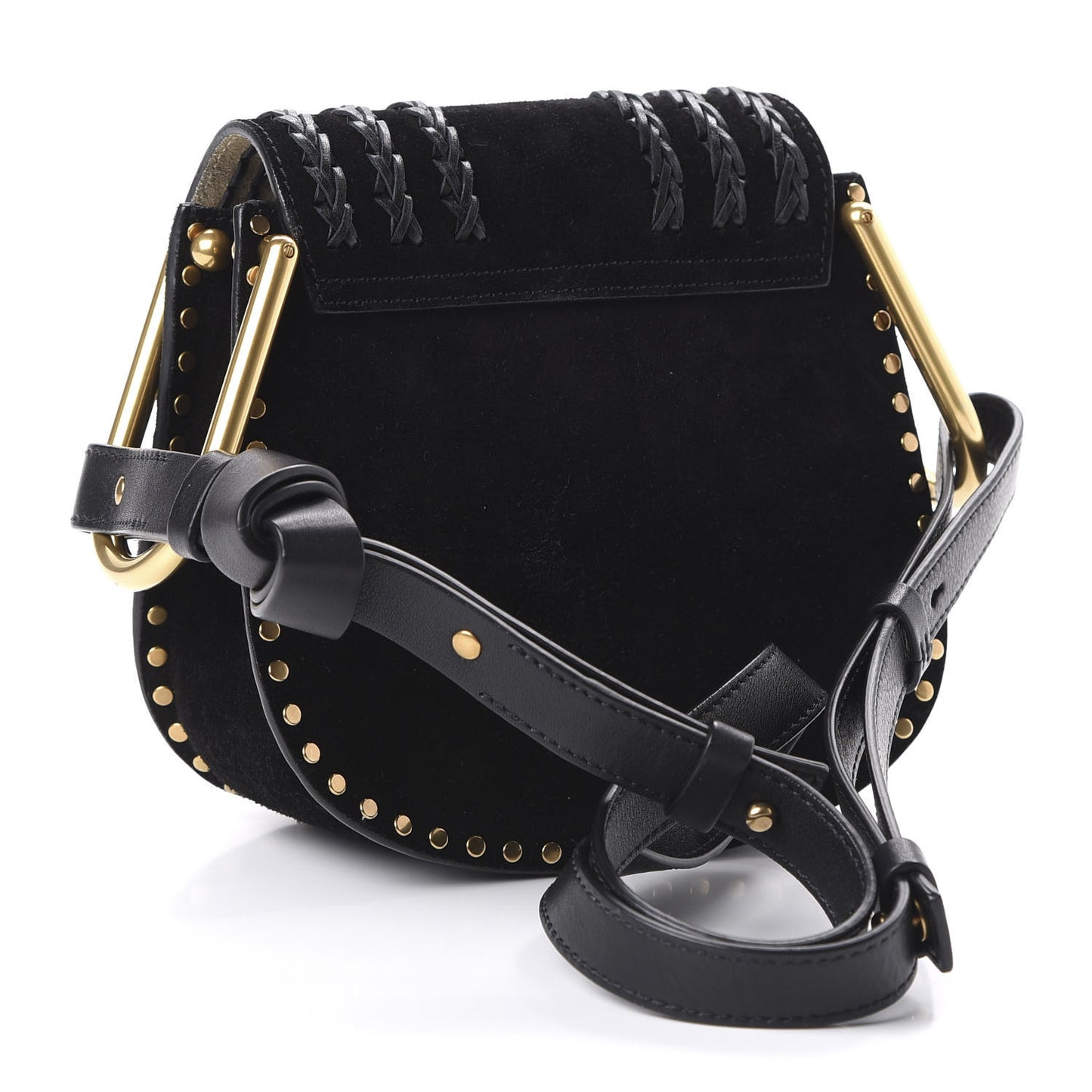 Suede Calfskin Braided Mini Hudson Shoulder Bag Black