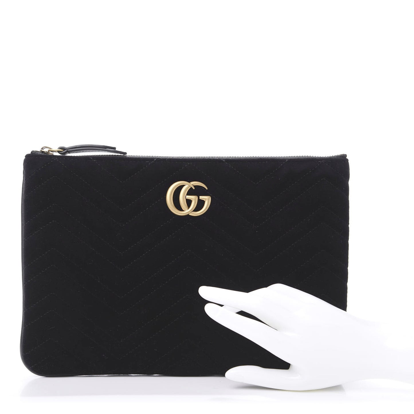 Velvet Matelasse GG Marmont Zip Pouch Black