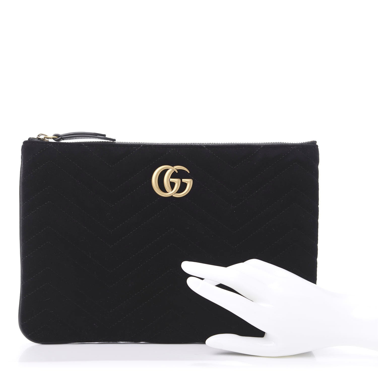 Gucci Velvet Matelasse GG Marmont Zip Pouch Black 2 of 7