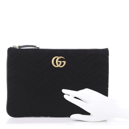 Gucci Velvet Matelasse GG Marmont Zip Pouch Black 2 of 7