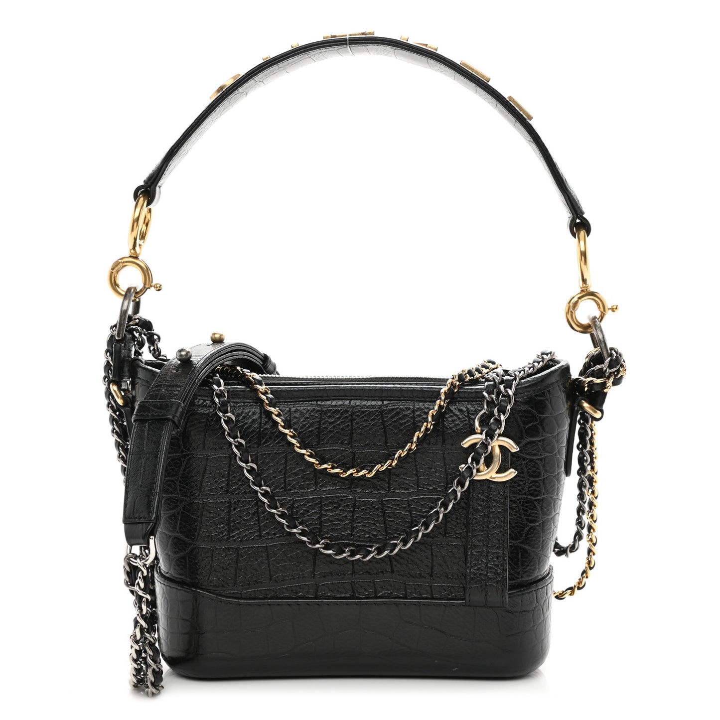 Calfskin Crocodile Embossed Small Gabrielle Cocodile Hobo Black