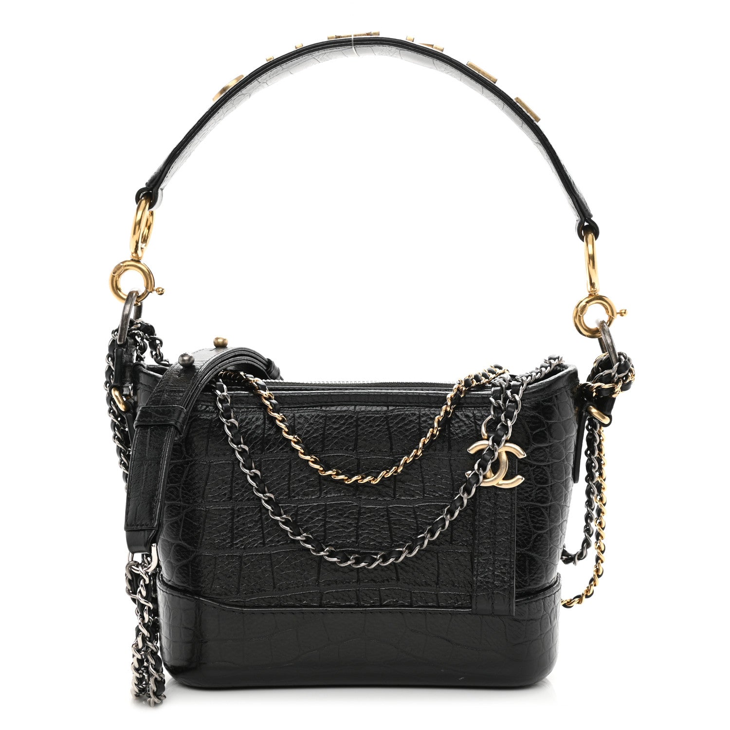 Chanel Calfskin Crocodile Embossed Small Gabrielle Cocodile Hobo Black 1 of 9