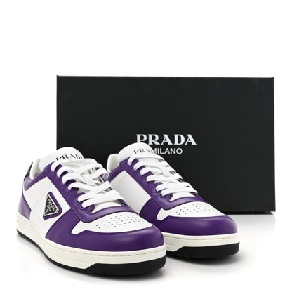 Prada Vitello Rois Metal Triangle Logo Mens Downtown Low Top Sneakers 7.5 White Ciclamino 11 of 11