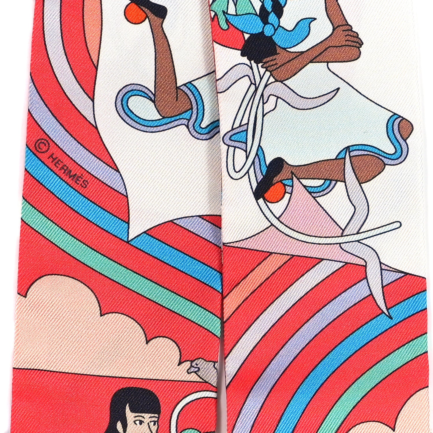 Hermes Silk Carres Volants Twilly Grenadine White Bleu 4 of 4