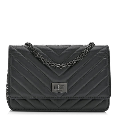 Chanel Aged Calfskin Chevron Quilted Reissue Wallet On Chain WOC So Black 1 of 11