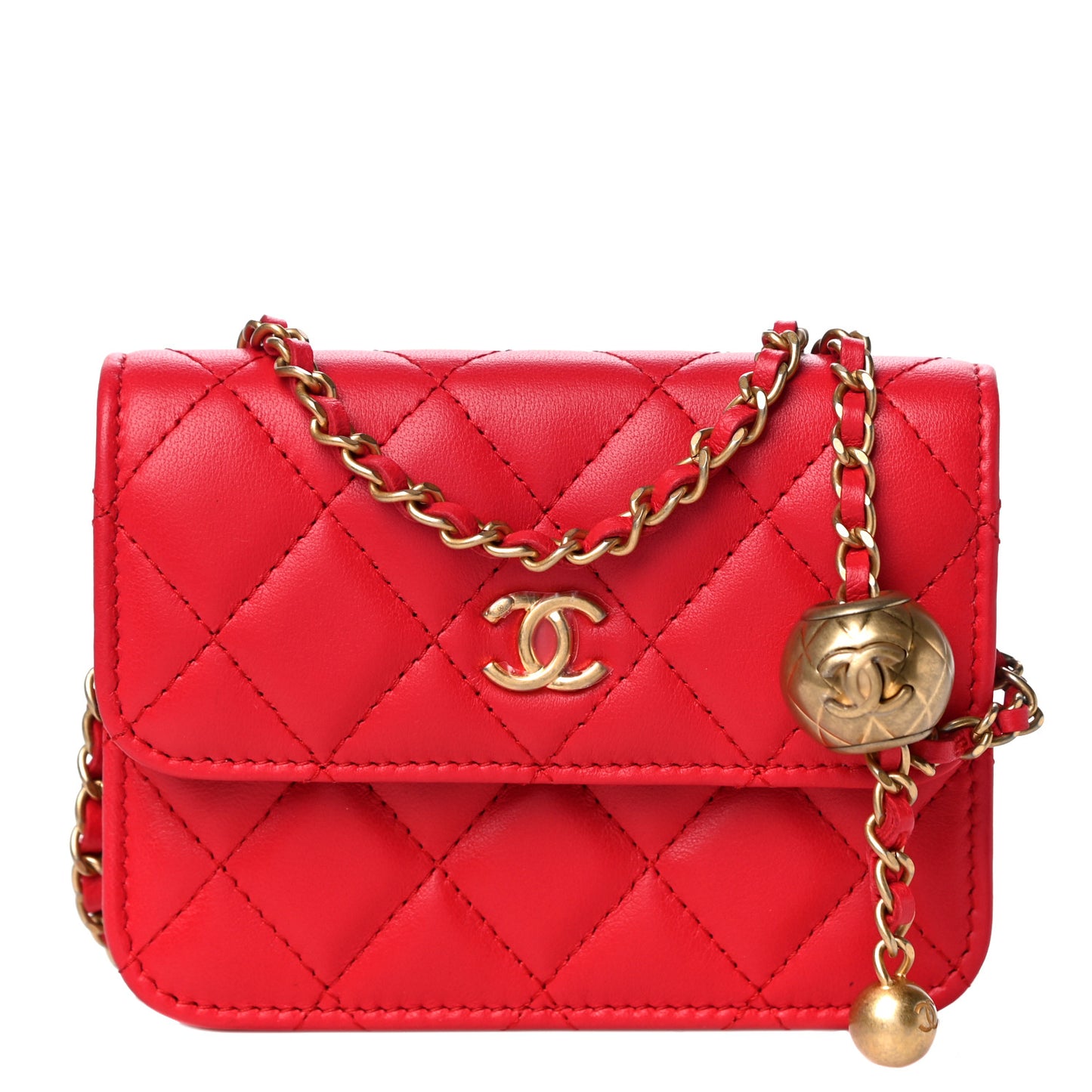 Lambskin Quilted Pearl Crush Clutch With Chain Red