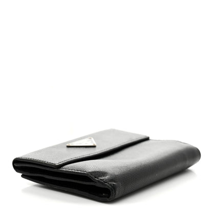 Prada Saffiano Metal Tri-Fold Wallet Black 4 of 11