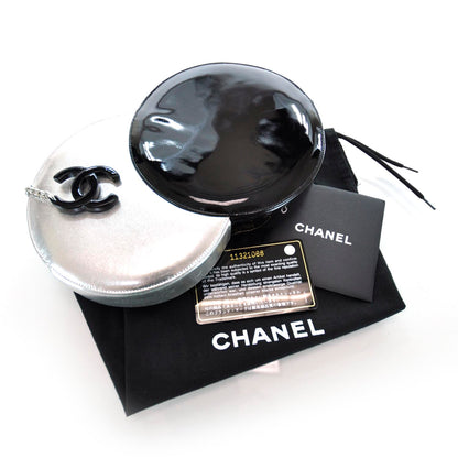 Chanel Patent Leather Kiss Lock Clutch Black Silver 7 of 12