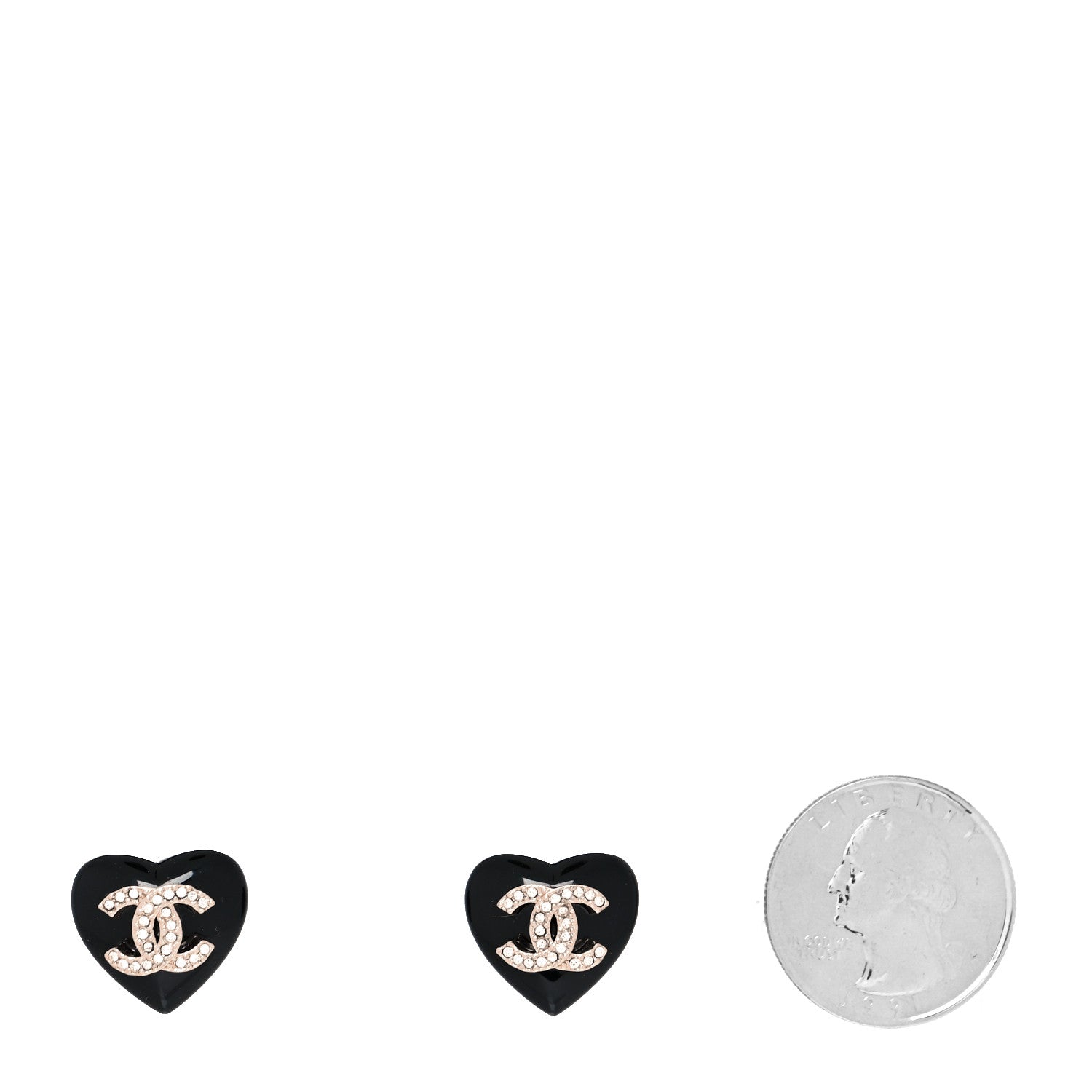 Chanel Resin Crystal CC Heart Earrings Black Gold 2 of 4