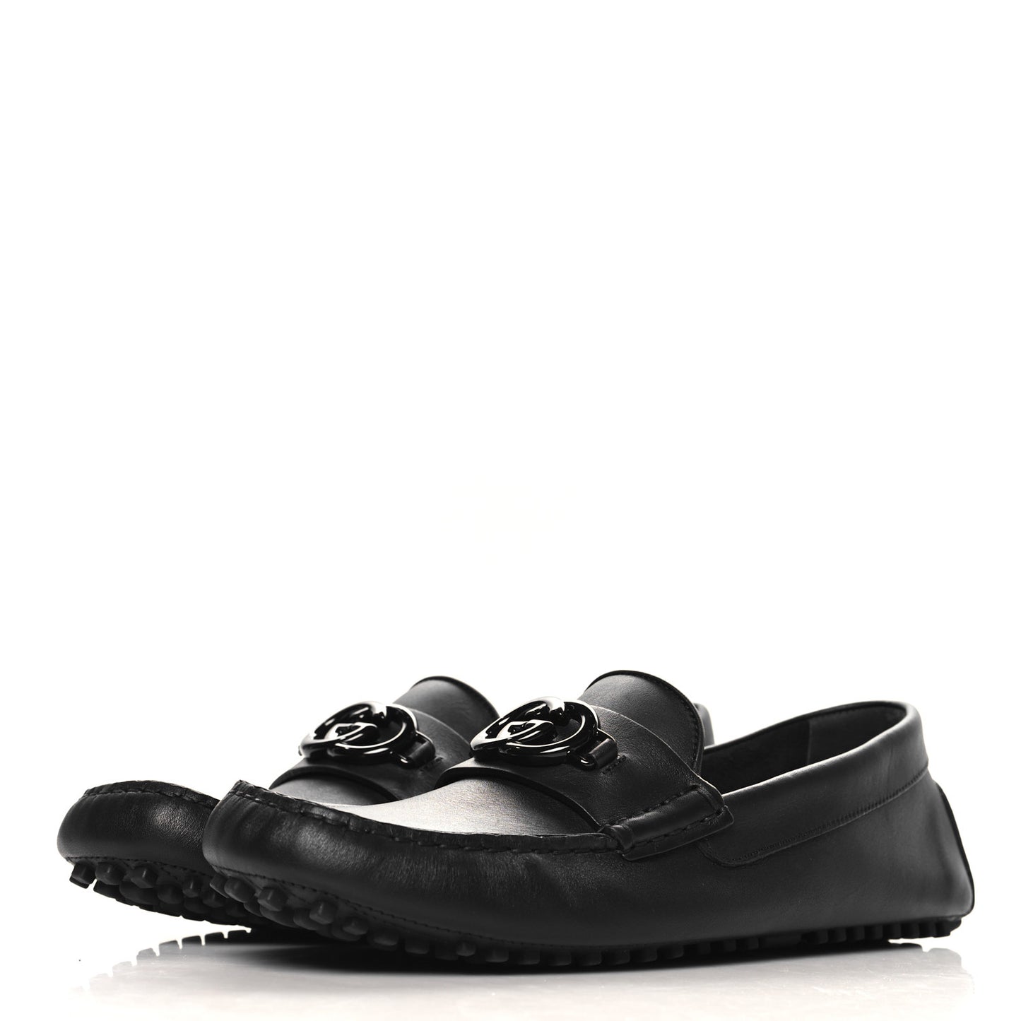 Soft Clove Calfskin Monochrome Mens Interlocking G Driver Loafers 9 Black