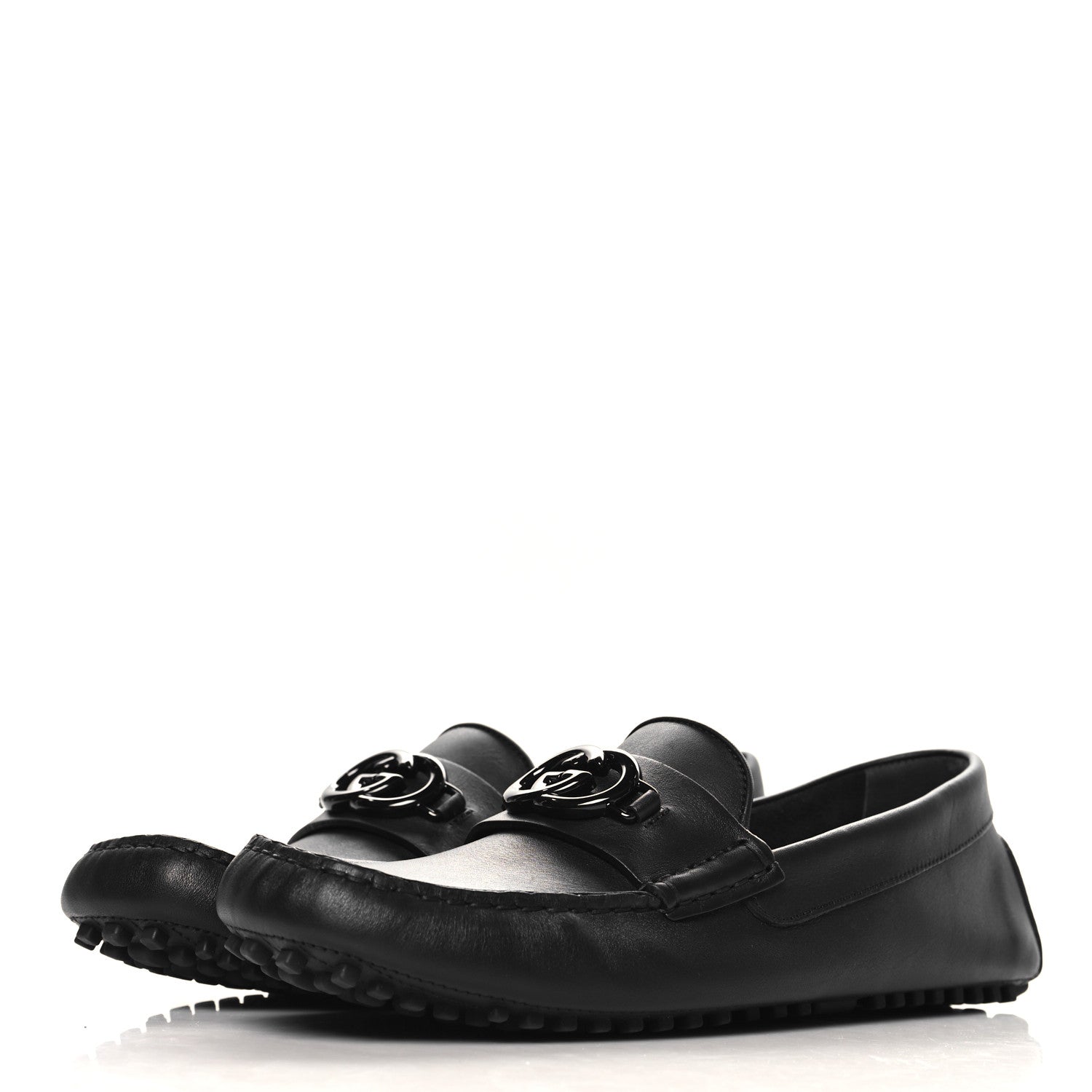Gucci Soft Clove Calfskin Monochrome Mens Interlocking G Driver Loafers 9 Black 4 of 10
