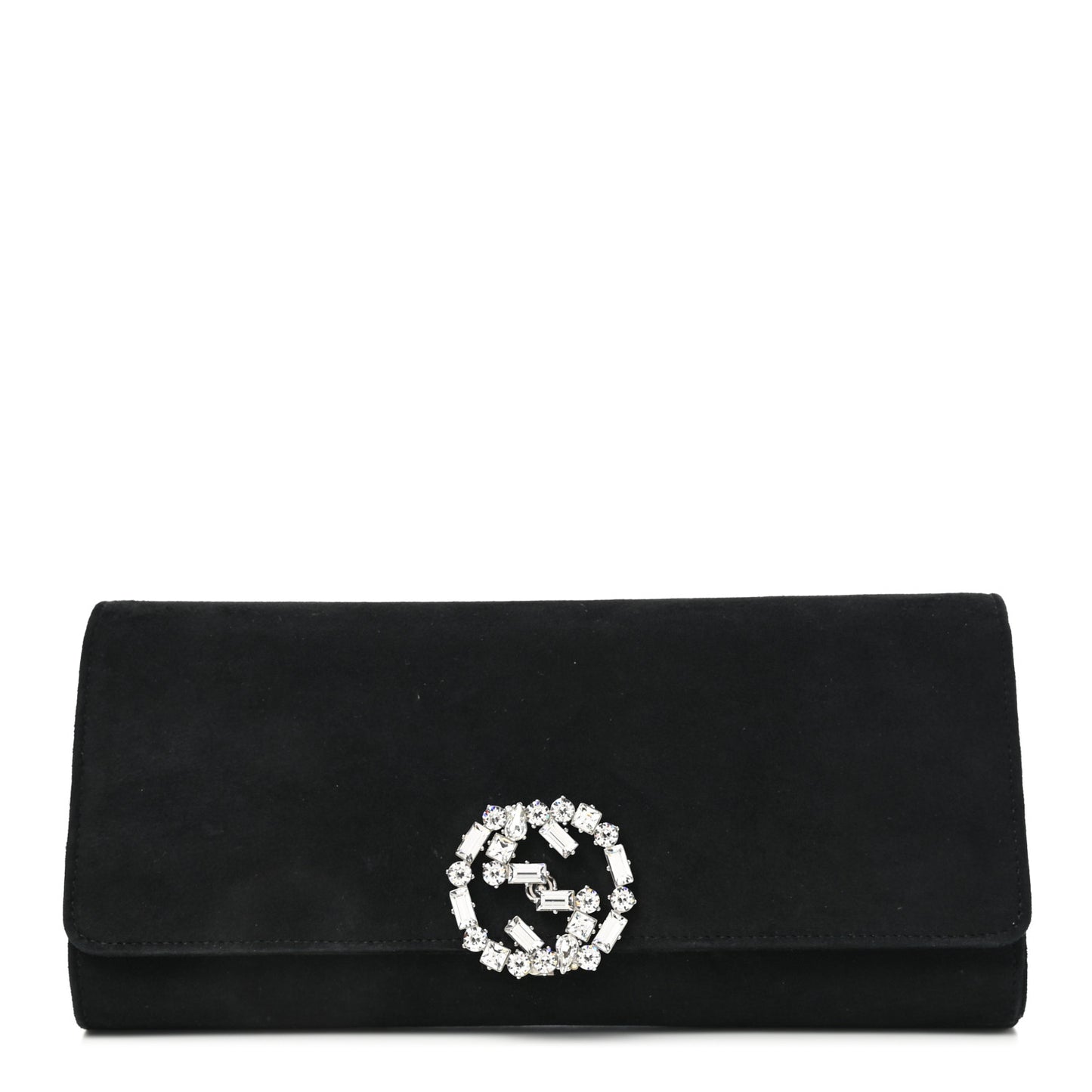Velvet Crystal Interlocking Clutch Black