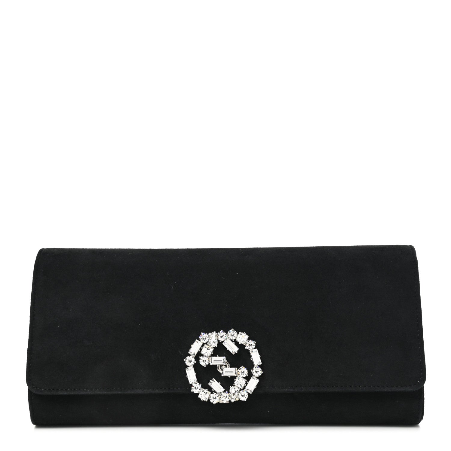 Gucci Velvet Crystal Interlocking Clutch Black 1 of 11