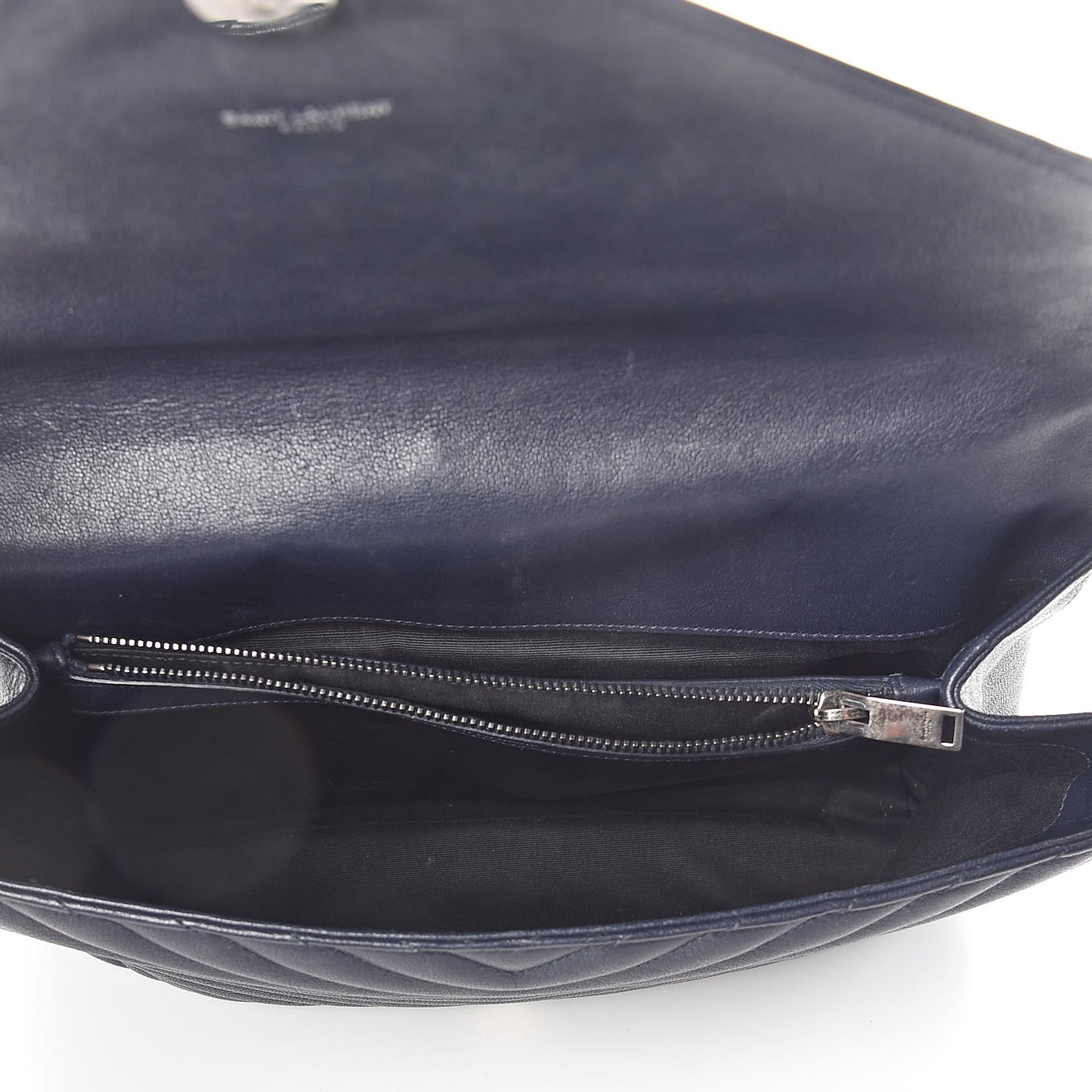 Sheepskin Matelasse Chevron Monogram Large College Satchel Deep Marine