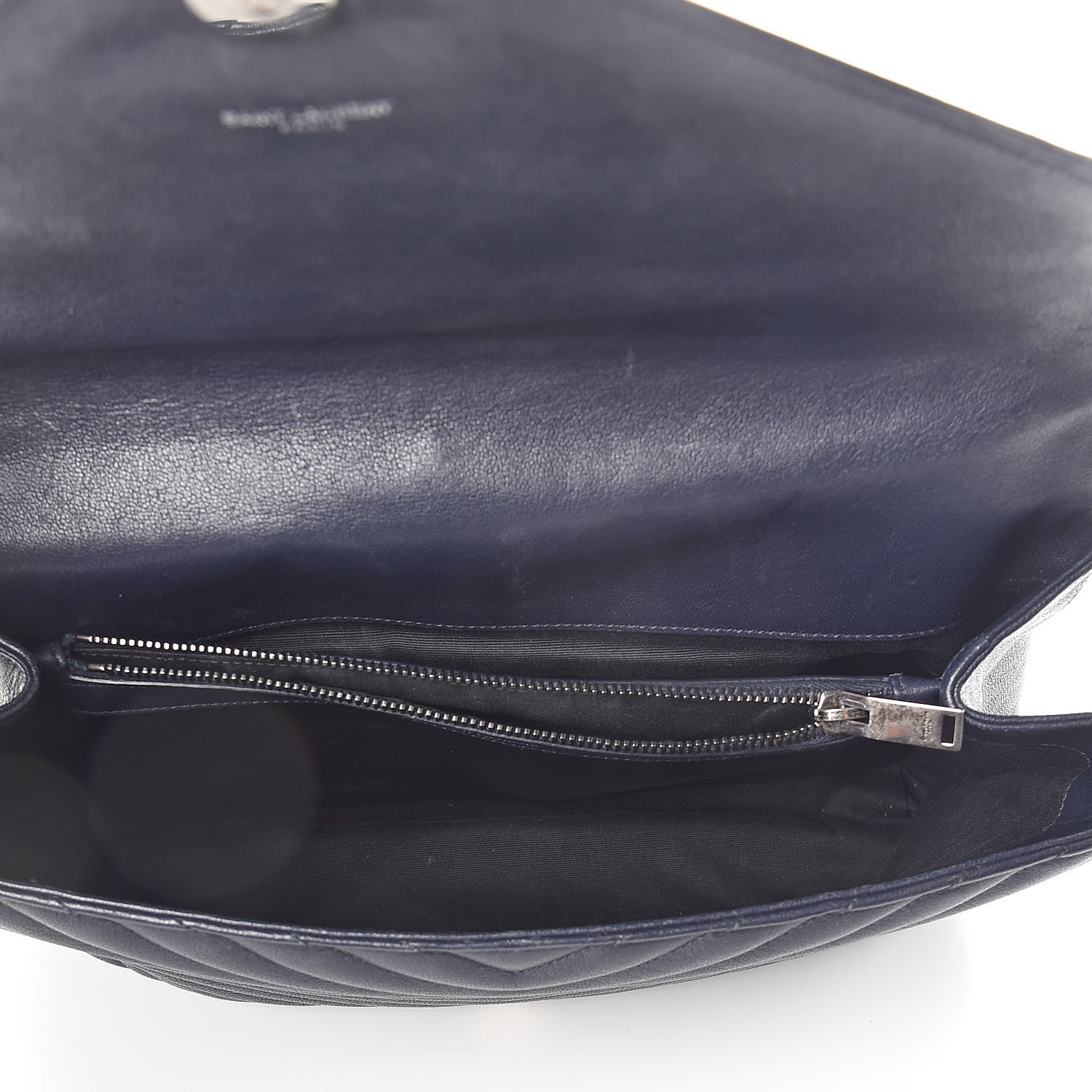 Saint Laurent Sheepskin Matelasse Chevron Monogram Large College Satchel Deep Marine 5 of 13