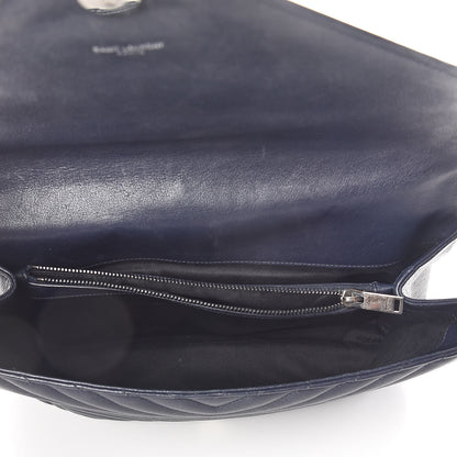 Saint Laurent Sheepskin Matelasse Chevron Monogram Large College Satchel Deep Marine 5 of 13