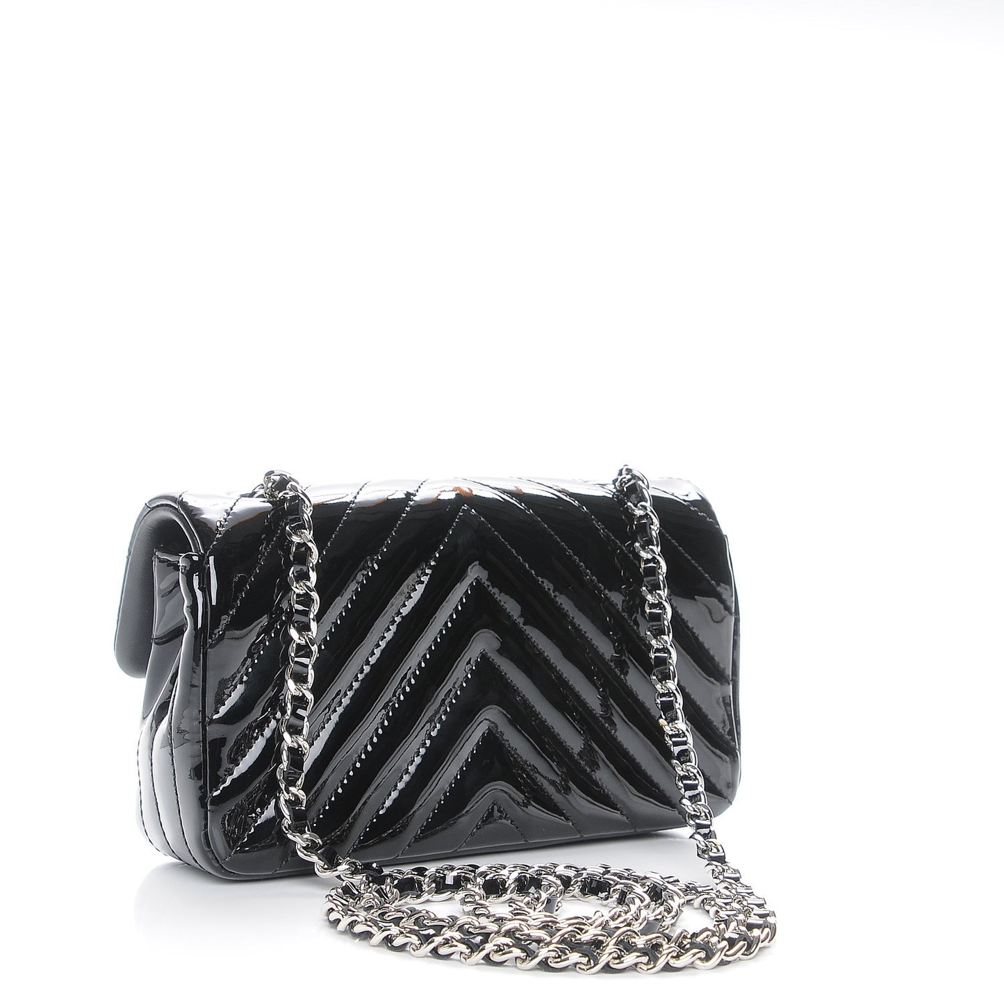 Patent Calfskin Chevron Quilted Extra Mini Flap Black