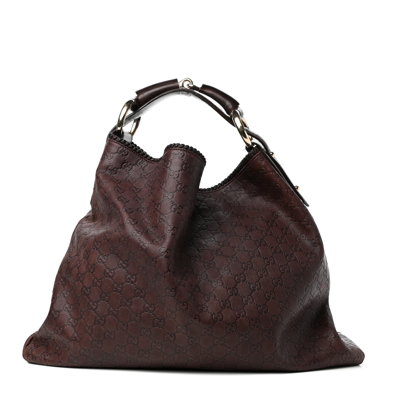 Gucci Guccissima Large Horsebit Chain Hobo Chocolate 1 of 10