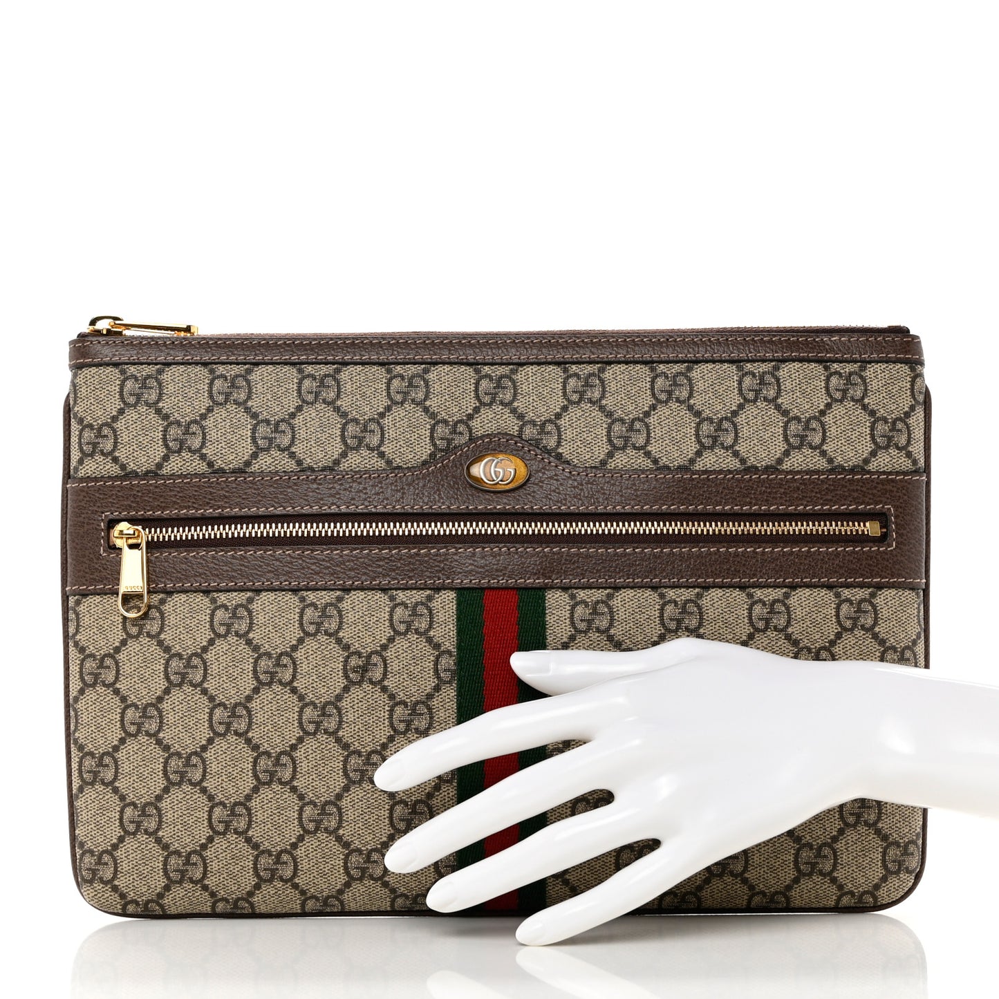 GG Supreme Monogram Large Ophidia Pouch Clutch Brown