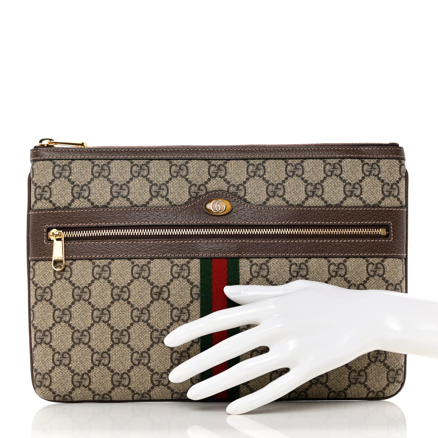 Gucci GG Supreme Monogram Large Ophidia Pouch Clutch Brown 2 of 7