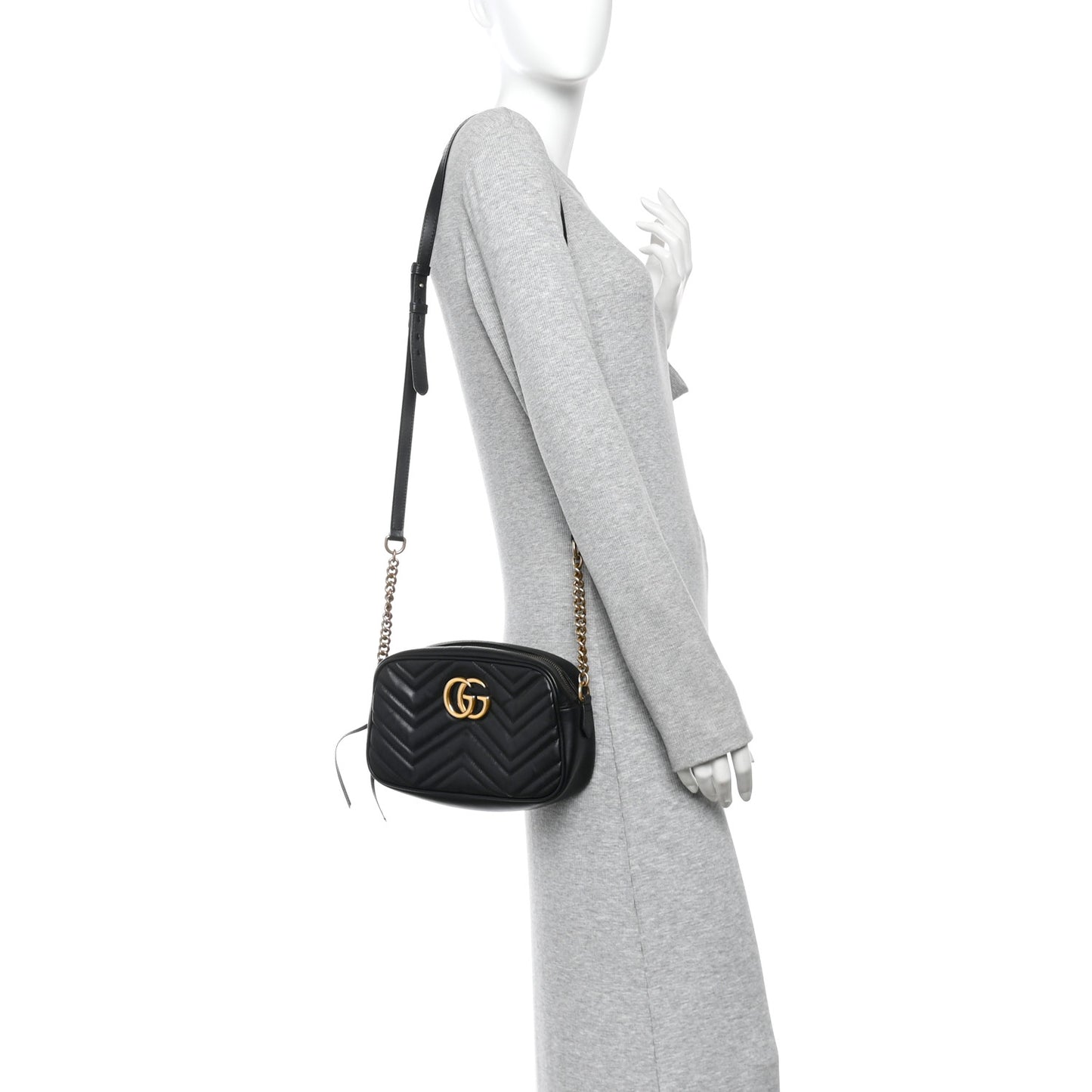 Calfskin Matelasse Small GG Marmont Chain Shoulder Bag Black