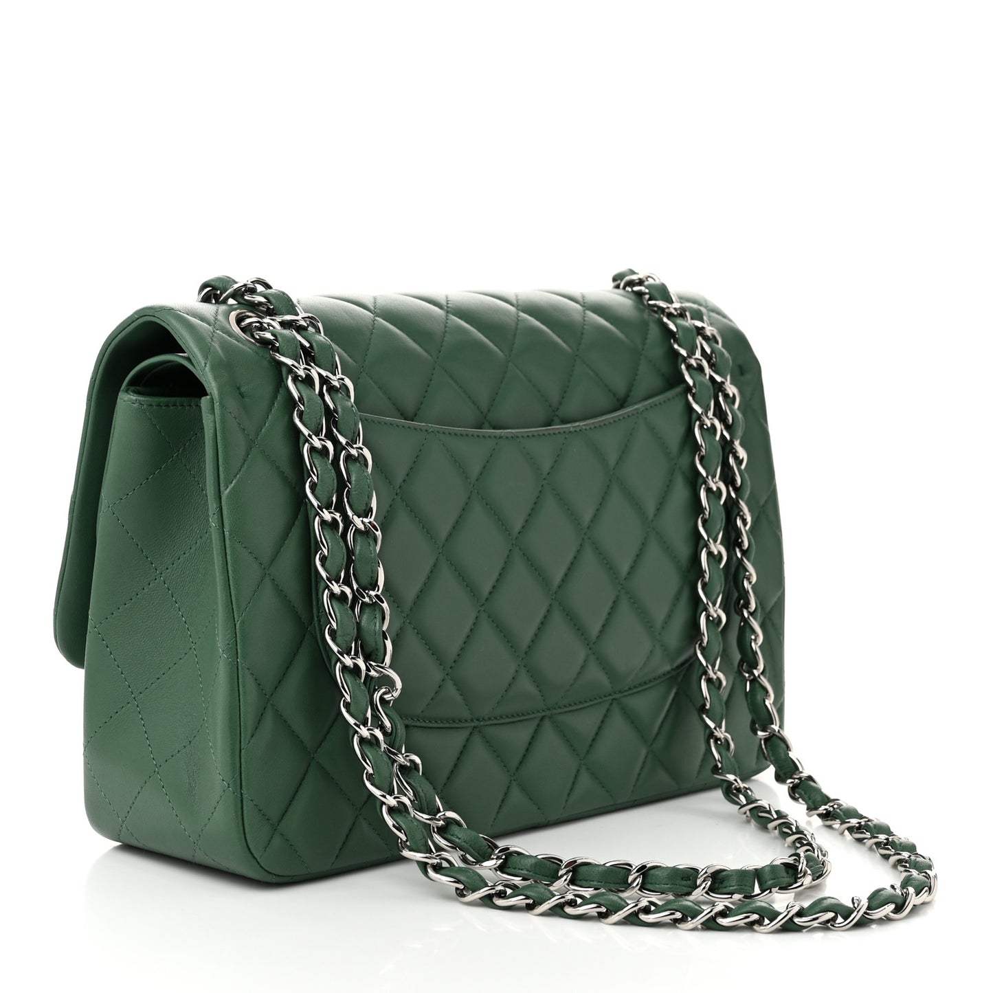 Lambskin Quilted Jumbo Double Flap Green