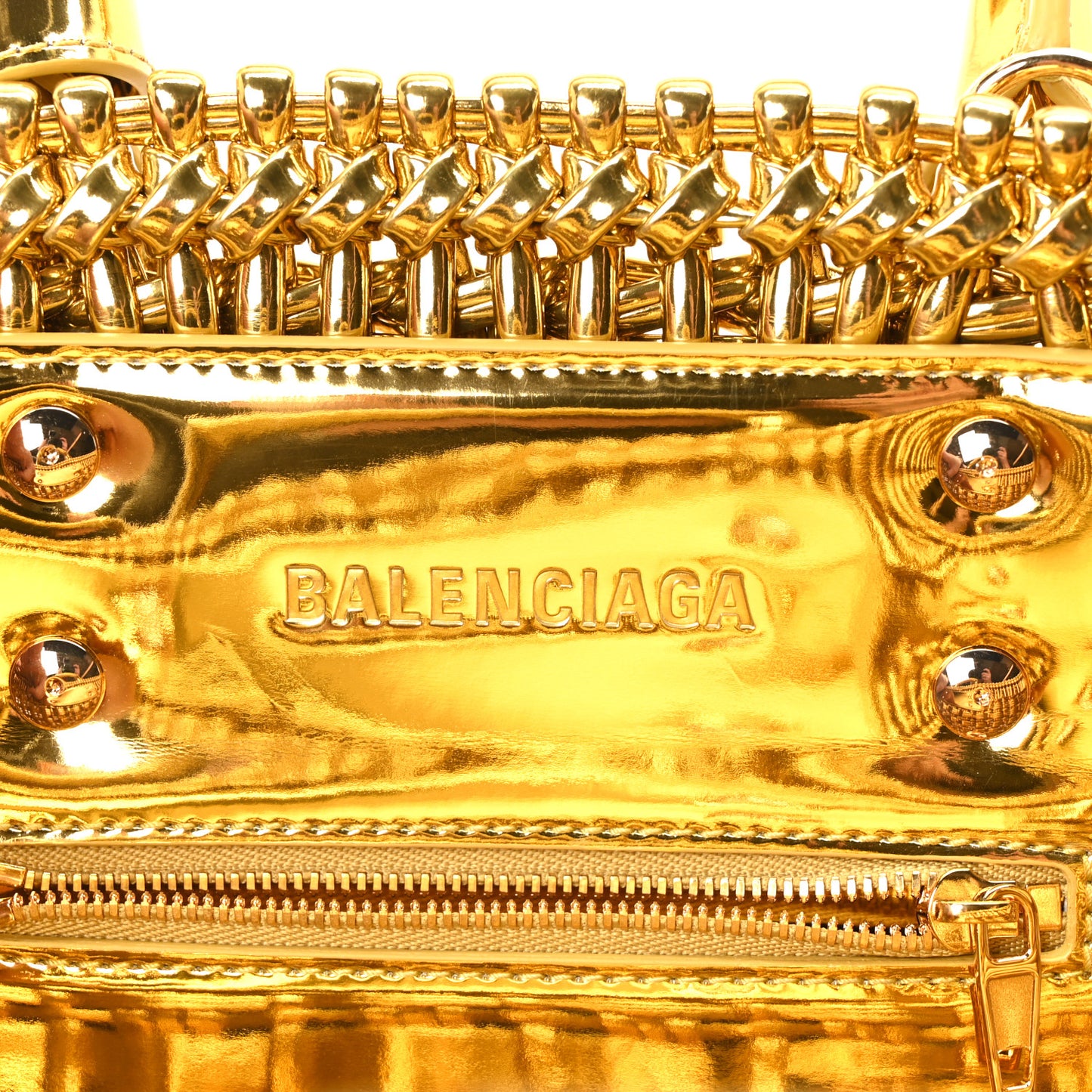 Metallic Patent Calfskin Braided XS Bistro Basket Gold