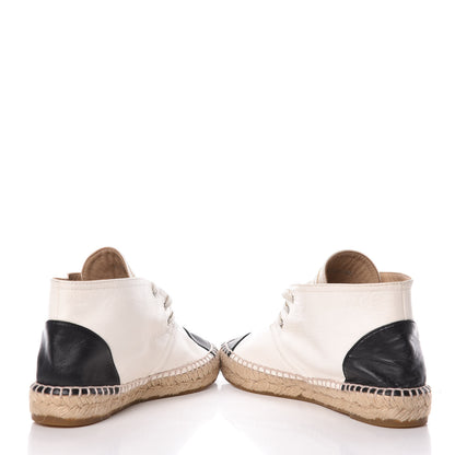 Chanel Lambskin Cap Toe Lace Up Espadrilles 35 White Black 5 of 11