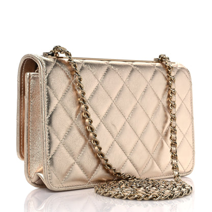Chanel Metallic Lambskin Quilted Trendy CC Wallet On Chain WOC Gold 3 of 11