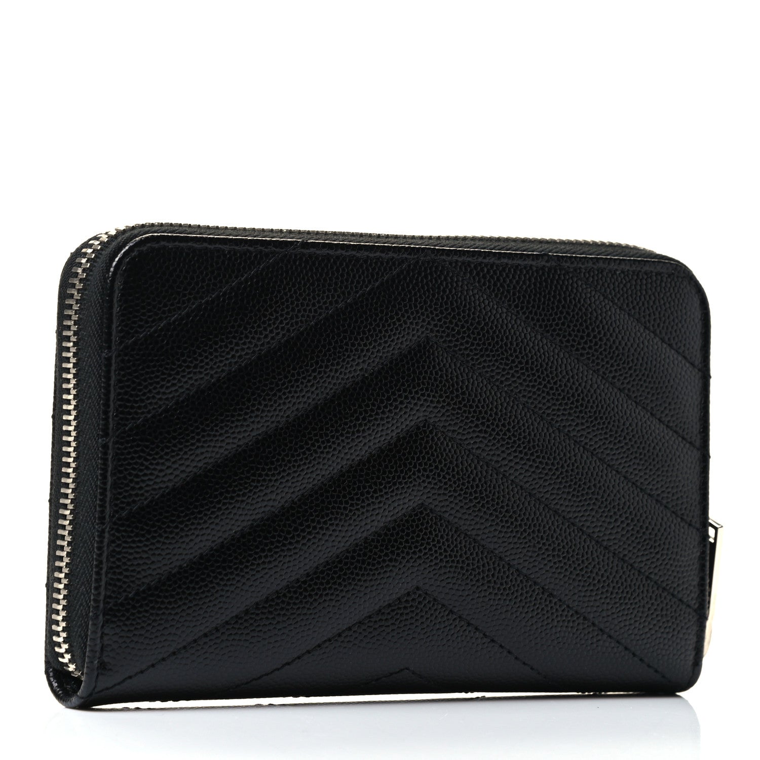 Saint Laurent Grain De Poudre Matelasse Chevron Monogram Zip Around Wallet Black 2 of 4