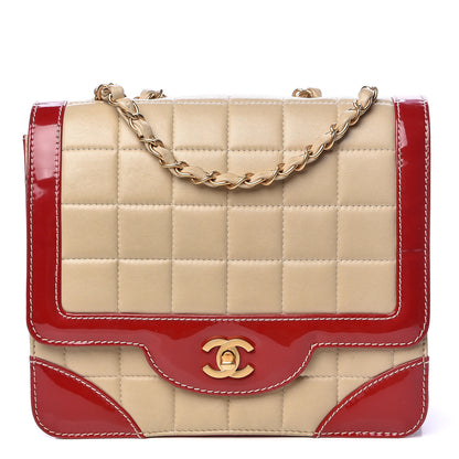 Chanel Lambskin Patent Chocolate Bar Flap Beige Red 1 of 15