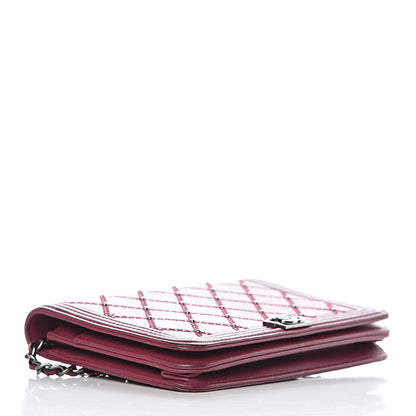 Chanel Calfskin Studded Quilted Boy Wallet On Chain WOC Dark Pink 4 of 22