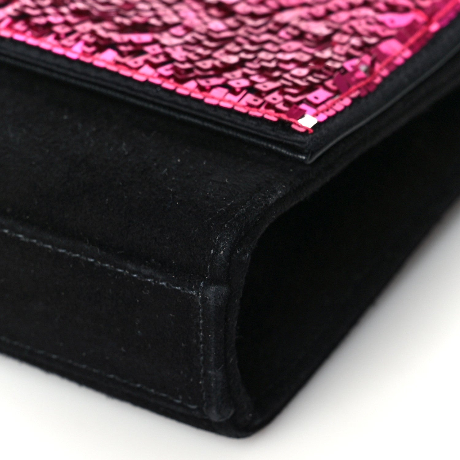 Saint Laurent Paillette Suede Monogram Kate Chain Wallet Pink Black 9 of 9