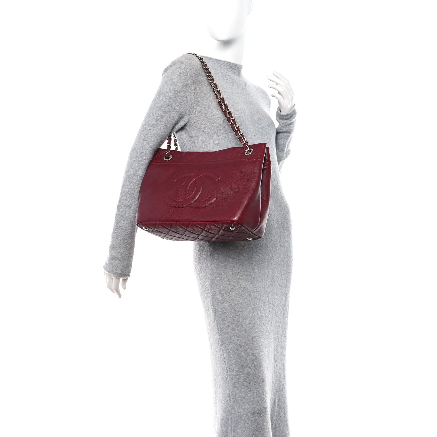 Caviar Quilted Large Timeless CC Soft Tote Dark Red
